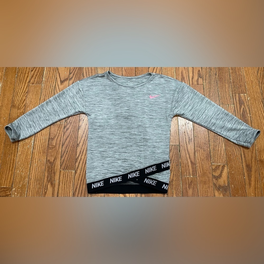Nike kids Heather Gray Sweatshirt with Pink Logo - Picture 1 of 9